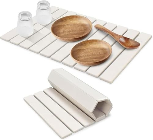 MLordoarf Tapete de Piedra de Secado rápido para Cocina, tapete de Secado de Piedra, Tabla de Drenaje Absorbente, tapete de Secado de Platos Reutilizable para escurridor Plegable, encimera de Cocina