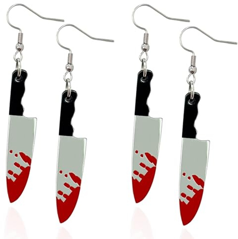 2 Paar Halloween Ohrringe, Gruselige Halloween Kostüm Damen Accessoires, Blutiges Messer Vampir Hexen Kostüm Schmuck Ohrringe für Frauen, Party Geschenk