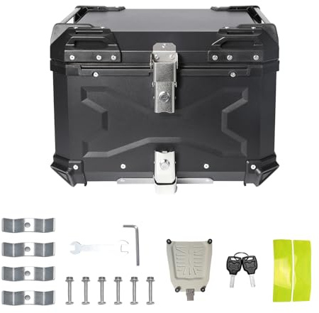 Yiijode Topcase Motorrad, 55 l Aluminiumlegierung, Motorradkoffer mit Rückenlehne und Bodenplatte, wasserdicht, staubdicht und Diebstahlschutz, Topcase Universal für Roller, Motorräder, Mopeds