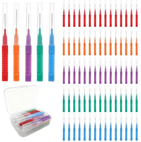 iCovalescent 80 Stück Interdentalbürste, Interdentalreiniger Wiederverwendbar Biegsamer Hals zur Reinigung enger Zahnzwischenräume, mit Etui(5 Farben)
