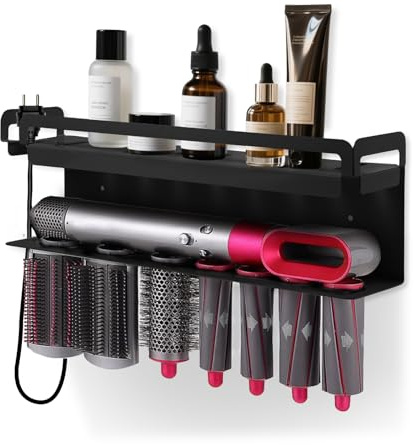 iulrtba Föhn Halterung für Dyson Airwrap Zubehör für Bad | Föhnhalter Wand Ohne Bohren, Wandhalterung Halter für 7 In 1 Styler Lockenstab Zubehör, Glätteisen Halterung (Schwarz)