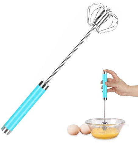 Whisk Stainless Steel Hand Push Whisk Semi Automatic Egg Whisk Beater Whisks Wisk Balloon Whisk for Baking Cooking Whisking Beating Stirring Blue 31.5 x 6 x 6 cm