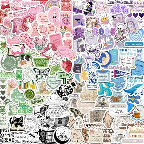130PCS Buchaufkleber für Kindle, Bookish Aufkleber, Leseaufkleber für Laptop E-Reader Booktok Wasserflaschen Journal Scrapbook, Kindle Einsätze Aufkleber (glänzend)