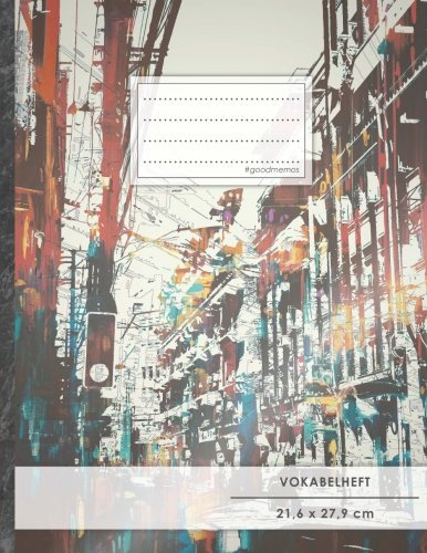 VOKABELHEFT DIN A4 • 50+ Seiten, Softcover, Register, Zweispaltig, Erfolgs-Tacker, City Art • Original #GoodMemos Schulheft • Fremdsprachen leicht lernen, Lineatur 53
