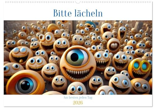 Bitte lächeln. Am besten jeden Tag. (Wandkalender 2026 DIN A2 quer), CALVENDO Monatskalender: Smilies, mit KI generiert und in PhotoImpact bearbeitet. (CALVENDO Spass)