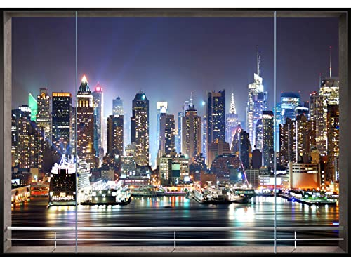 Runa Art Fototapeten 396 x 280 cm Fenster New York - Vlies Wanddekoration Wohnzimmer Schlafzimmer - Deutsche Manufaktur - Bunt 9026012b