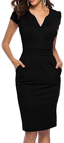 CEASIKERY Damen Business Retro Cocktail Bleistift Wear für die Arbeit Büro Freizeitkleid,Black,M