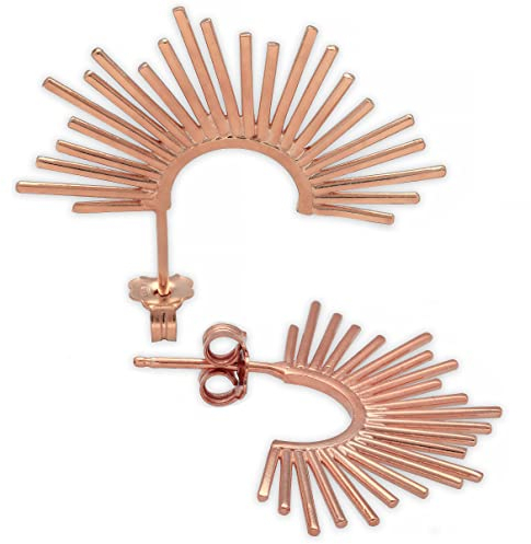 Boucles d'oreilles cerceau huggie en argent sterling 925 avec des pointes, faites à la main par Emmanuela, boucles d'oreilles créoles, bijoux de style inhabituel (or rose)