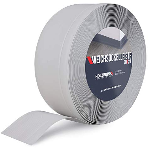 HOLZBRINK Plinthe PVC flexible 70x20mm, 5 m | Plinthe souple pour protéger mur cuisine, finition plan de travail | Cornière PVC | Couleur : gris