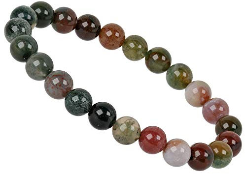 ELEDORO echtes Edelstein Perlen Armband - Natürliche Chakra Power Steine, Stretch Design, 8mm (Heliotrop bunt)