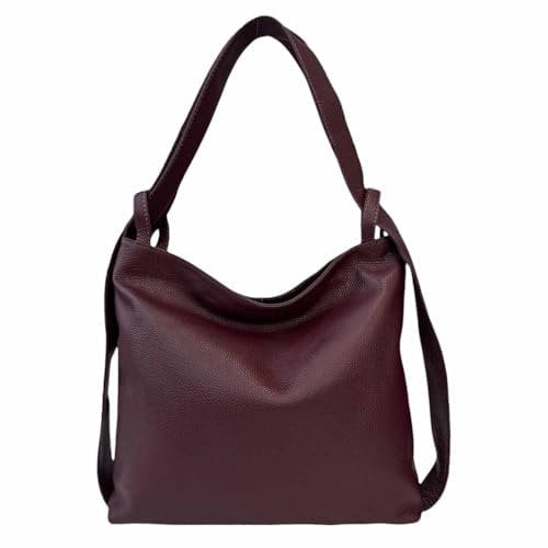 ITALYSHOP24.COM OBC Damen Tasche Rucksack 2 in 1 Umhängetasche Schultertasche Umhängetasche Daypack Leder Rucksacktasche Shopper Backpack Freizeitrucksack (Bordo (echtes Leder))