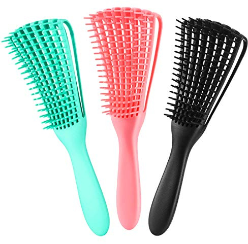 3 Pack Hair Detangler Brush for Afro America/African Textured 3a to 4c Kinky Wavy/Curly/Coily/Wet/Dry/Oil/Thick/Long Hair, Detangling Brush for Natural, Exfoliating Your Scalp for Beautiful