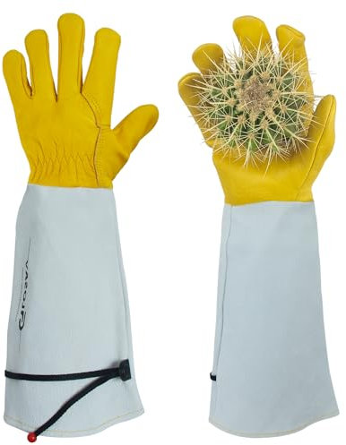 GLOSAV Gants de jardinage résistants aux épines pour l'élagage des roses et la taille des cactus, longs gants de jardin en cuir pour homme et femme (taille S)