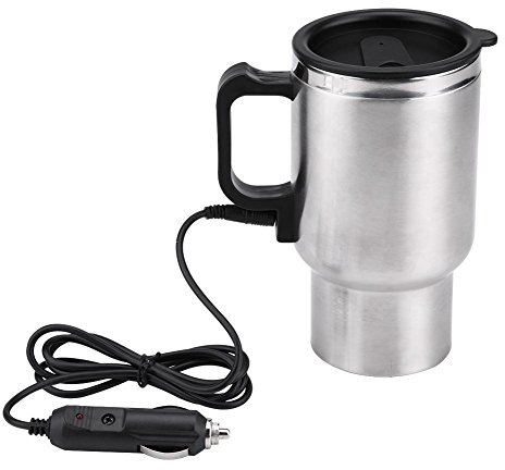12v 450ml electric car heating cup stainless steel travel mug for coffee tea milk and water auto charger airtight lid included