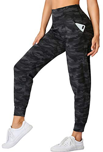 Oalka Damen-Jogginghose mit hoher Taille, Yoga-Taschen, Sport-Workout-Hose, Mehrfarbig Camo Grau, S