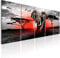 decomonkey Bilder Afrika Elefant Tier 150x60 cm 5 Teilig Leinwandbilder Bild auf Leinwand Wandbild Kunstdruck Wanddeko Wand Wohnzimmer Wanddekoration Deko Sonenuntergang Landschaft Baum grau rot