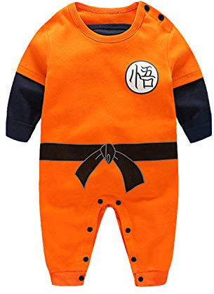Sxkayxr Cartoon Neugeborenes Baby Jungen Mädchen Strampler Goku-inspiriertes Säuglingsoutfit Jumpsuit Kleidung Gr. 6M, Orange 1