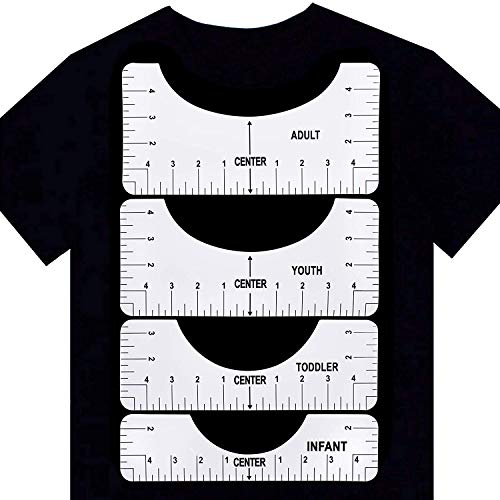 T-Shirt Ruler Guide, T-Shirt Alignment Tools with Clothing Size Chart, 4 Rulers Included, T-Shirt Centering Vinyl Guide for for HTV Heat Press Transfer and Sublimation Designs On Shirts