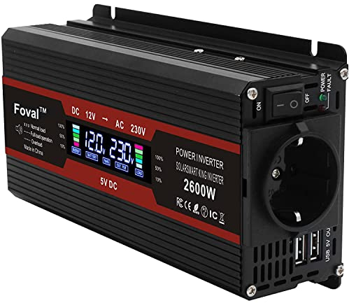 Yinleader Convertisseur de Tension de Voiture à Onde modifiée, 1100W /2600W, 12 à 220 V - Transformateur, Prise UE, Dual USB, avec écran LCD, Caravane, Bateau, Camping
