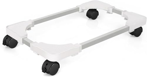Hmseng Pc Tower Stand, Adjustable Mobile CPU Stand with 4 Rolling Caster Wheels, Fits Most PC Under Desk-White