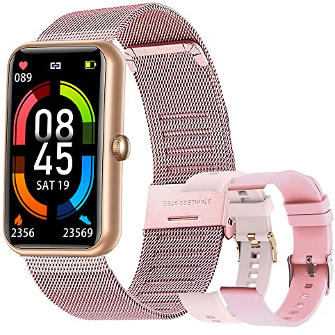 Smartwatch Fitness Tracker mit Pulsuhr, 1.57 Zoll Touchscreen Fitness Armbanduhr, IP68 Wasserdicht Sportuhr mit Schrittzähler Schlafmonitor, Smart Watch für Damen Herren für Android iOS (Roségold)