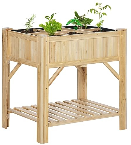 Outsunny Letto per Orto Rialzato con 6 Scomparti, Fioriera da Esterno Portapiante in Legno di Abete, 78.5x58x81cm