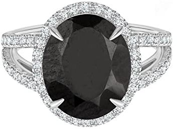 MOONEYE Krappenset 1,5 CTW Ovaler schwarzer Spinell-Edelstein 925er Sterlingsilber Ring mit gespaltenem Schaft