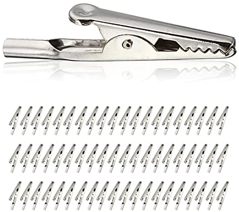 Amindz 60 Pezzi Clip a Coccodrillo in Metallo,Coccodrillo Clip di Prova con Vite,Test Elettrico Lavoro Coccodrillo Clip,Lunghezza 50mm,Morsetti Coccodrillo per Test Elettrici di Laboratorio