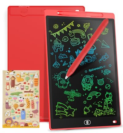 Genialba Tableta de Escritura LCD de colores de 8,5, Tablero de Dibujo Electrónico - Tablero de Grafiti con Pizarra de Dibujo Borrable Portátil, Regalo para Niños (Rojo)