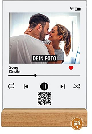 PR Print Royal Foto auf Acrylglas selbst gestalten - Musikbild mit Lieblingssong als QR-Code - Fotoaufsteller aus Acryl mit Echtholzsockel | Personalisiertes Geschenk