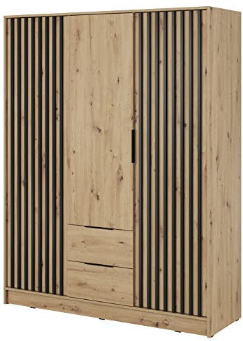 Furniture24 Kleiderschrank Nelly 3D Schrank 2 Türiger 2 Schubladen Artisan Eiche Drehtürenschrank