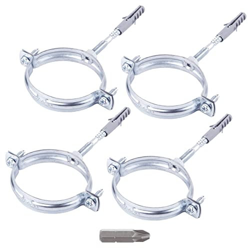 SKIR'CO Lot de 4 supports de tuyau pour tuyaux de diamètre 75-80 mm, colliers de serrage, supports de tuyaux pour montage mural et plafond (4 pièces, avec embout de tournevis PH)
