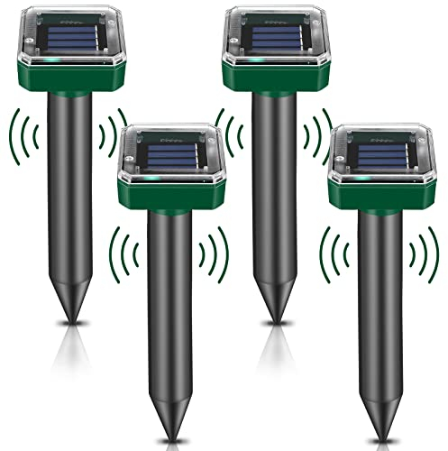 Ahuyentador de Topos, 4 Piezas Ahuyentador de Ratas, Repelente Ultrasónico de Ratones, Repelente Solar De Topos, Impermeable Repelente de Topo Solar para Jardin y Cámping, Anti Topos, Serpientes