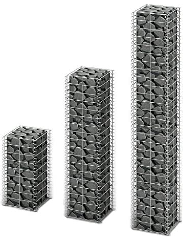 Gabionen, Steinkorb, Gabionenkörbe, Drahtzäune, 3er Set, mit 12,5 x 5,5 cm engmaschigem Gitter, aus rostfreiem Verzinkter Draht, Gartendeko, Pflanzenwand, Silber