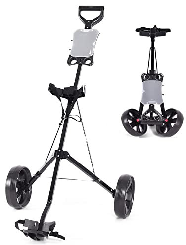 GYMAX Chariot de Golf à 2 Roues, Voiturette Golf Pliable avec Tableau de Score, Chariot de Golf Manuel avec Cadre en Acier Stable et Robuste, 97,5 x 68 x 111 cm, Noir