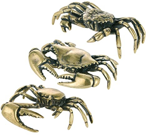 Goldene Krabbenstatue 3 Stück Messing Krabbe Figur Chinesisch Feng Shui Krabbe Mini Krabbe Tier Glück Reichtum Skulptur Statue Porsperity Figur Ornament Geschenk Krabbenmodell
