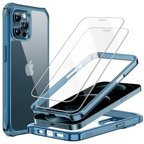 JETech Case for iPhone 12 Pro Max 6.7-Inch with 2-Pack Tempered Glass Screen Protector, 360 Full Body Shockproof Bumper Phone Cover Protective Clear Back (Navy)