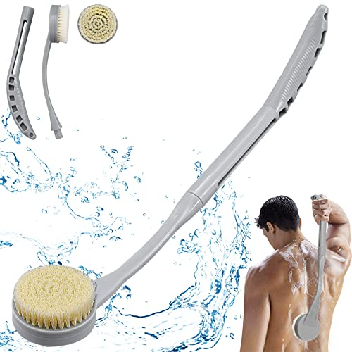 BTideas Back Brush Long Handle for Shower, 20.5'' Bath Scrubber, Exfoliation and Improved Skin Health Elderly with Limited Arm Movement, Disabled, Pregnant Women, Gray, 1.0 Count (BTideas21)