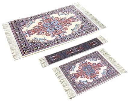 Samsrainbow Carpet Mouse Mat Set Coaster and Bookmark Office Accessories Oriental Mini Carpet Computer Accessories (Beige)