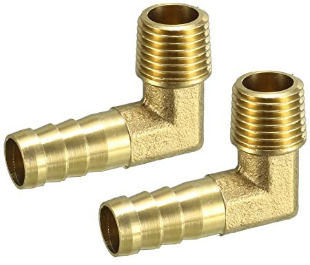 QUARKZMAN Raccordi in Ottone 10mm Spina 3/8 PT Maschio Filettatura 90 Grado Raccordo Flessibile Gomito Connettori Accoppiatore per Tubo Flessibile Collegamento Giardino [2 Pezzi, Tono Oro]