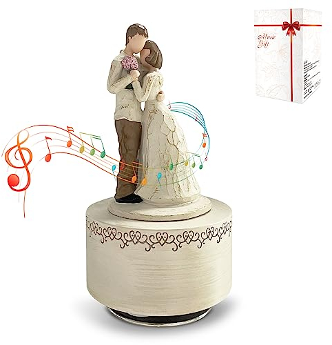 Kibuhain Spieluhr Can't Help Falling in Love für Freundin, Freund, Ehefrau, Ehemann, Liebhaber, Paar, umarmende Spieluhr, Kunstharz-Skulptur, handbemalte Musikfigur