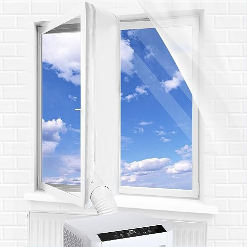 LEXENT Air Conditioner Window Seal for Portable Air Conditioner and Tumble Dryer AC Window Seal Kit Hot Air Stop Air Exchange No Drilling with Zip and Adhesive Fastener 400cm/157.5in
