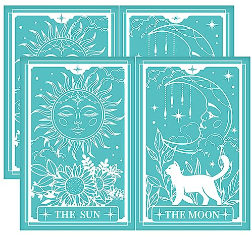 OLYCRAFT 2 Stück Tarot Themenschablonen Selbstklebende Siebdruckschablonen DIE SONNE DER MOND Siebdruckschablonen Tarotkarte Netzübertragung Zum Malen Auf Holz T-Shirts - 28x22cm