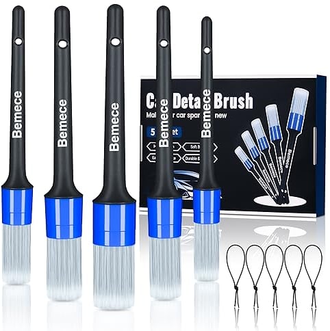 Bemece Detailing Brush, 5 Different Size Car Detailing Brushes, Professional Detailing Brush Set, Soft bristles, Non-Scratch, Great for Car Paintwork, Wheels, Interior Trim, Air Vents, etc.