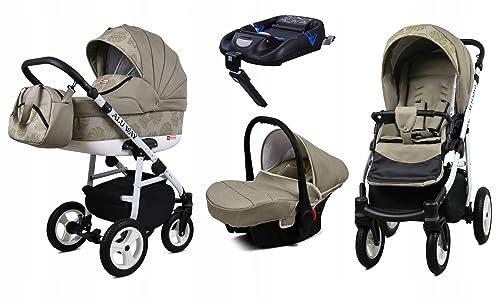BabyLux® Kinderwagen Set 4 in 1 - Alu Way - incl. Babywanne, Buggy Sportsitz, Auto-Babyschale, ISOFIX-Basisstation - Autositz - Kinderwagenset - Kombikinderwagen mit Wickeltasche usw.