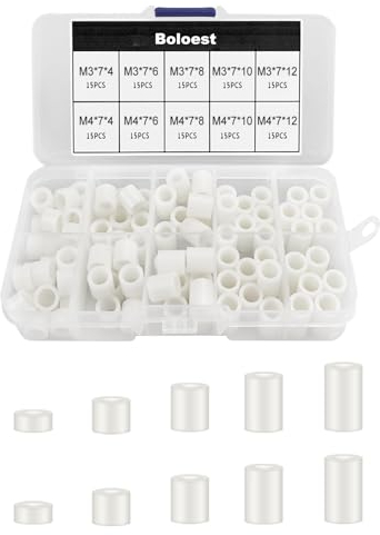 150 pièces ABS rondelles rondes combo Kit, M3 M4 vis nylon sans vis entretoise de support de colonne avec boîte en plastique (Blanc)