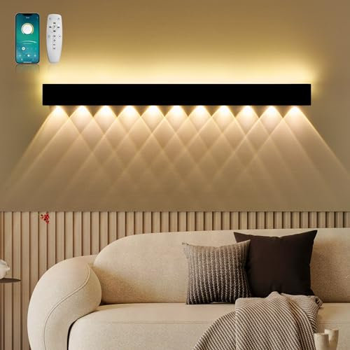 BRIMETI Lampada da Parete 100cm Interno Lungo Nero Applique da Parete 40W Moderne 2700lm Dimmerabile con Telecomando/APP 2700K-6500K Lampada a Muro Up Down,per Soggiorno,Camera da Letto,Corridoi