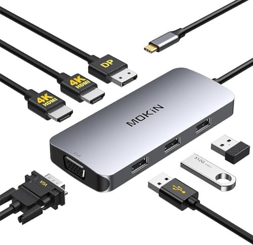 USB C to Dual HDMI Adapter, 7 in 1 USB C Dual Monitor Docking Station to Dual HDMI,USB C Hub with 2HDMI, Displayport Port, VGA,3 USB Port,Compatible for Dell XPS 13 15,Lenovo Yoga,Huawei Matebook,etc.