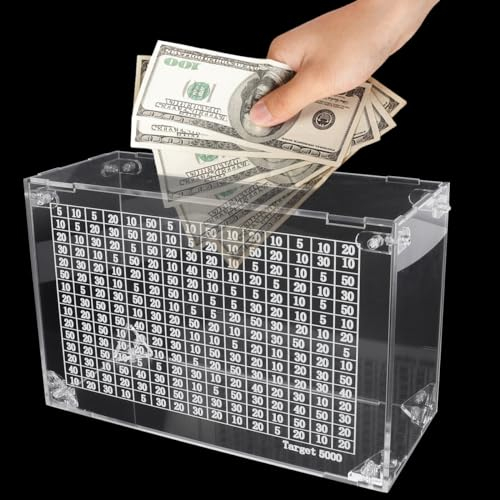 Transparent Sparbox mit Zahlen Ankreuzen,Sparbox 5000 Euro,Acryl Transparente Sparbüchse,Spardose Kinder,Spardose mit Zähler,Leicht zu Montieren,für Geldgeschenk Zum Geburtstag
