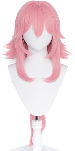 Yae Miko Perücke Cosplay Genshin Impact Rosa Lange Gerade Taillenlänge Haare für Erwachsene Frauen Halloween Weihnachten Rollenspiel Ersatz Perücken
